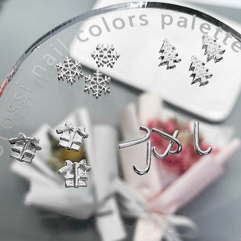 3D Silver Christmas Charms Nail Jewelry for Beauty Salon